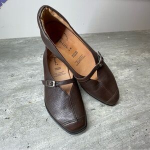 Think! Dark Brown Leather Mary Jane Flats with Buckle